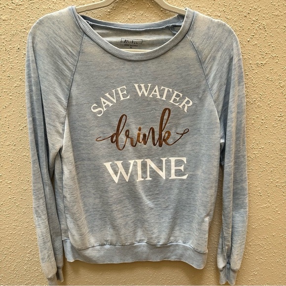 Miken Flow Save water drink wine long sleeve super soft blue top size XS - Picture 1 of 8